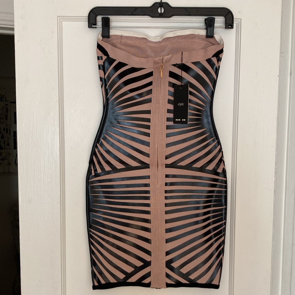 HOST PICK #61 Strapless Beige Leather Bodycon Sexy Mini Bandage Dress XXS XS - Picture 8 of 9